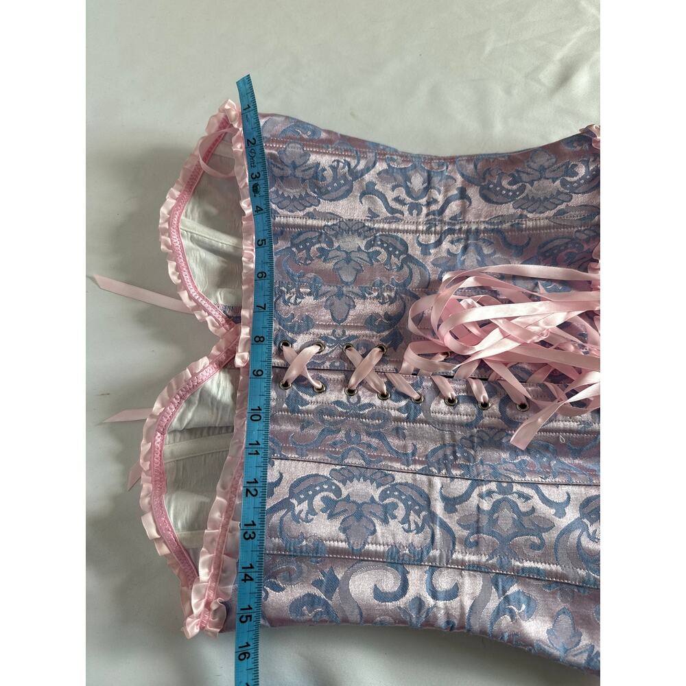 Overbust Corset Blue & Pink Iridescent Brocade Ren Faire Cosplay Size Large - Picture 7 of 7